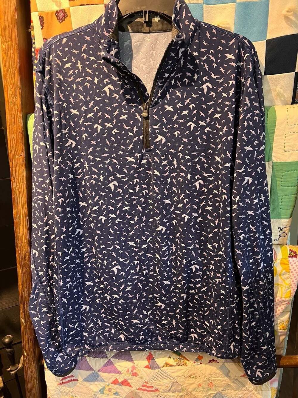 Greyson Men's 1/4 Zip Pullover, Size M, Blue with White Bird Print